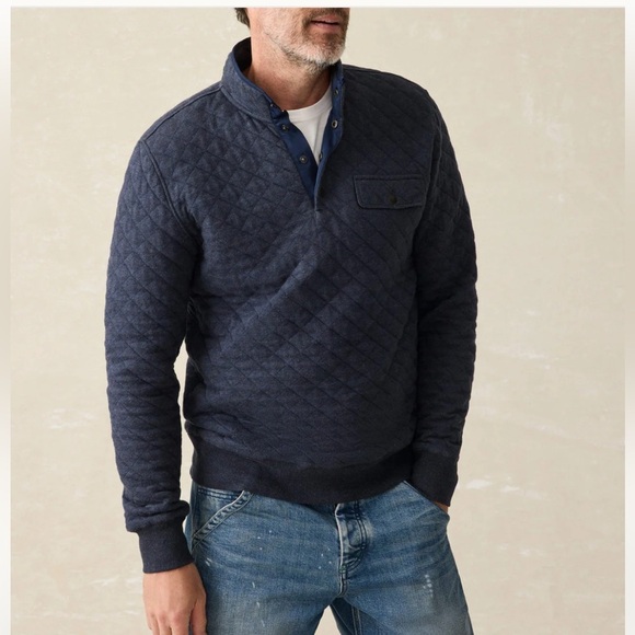 Faherty Epic Quilted Fleece Pullover - Navy Melange - Picture 1 of 6
